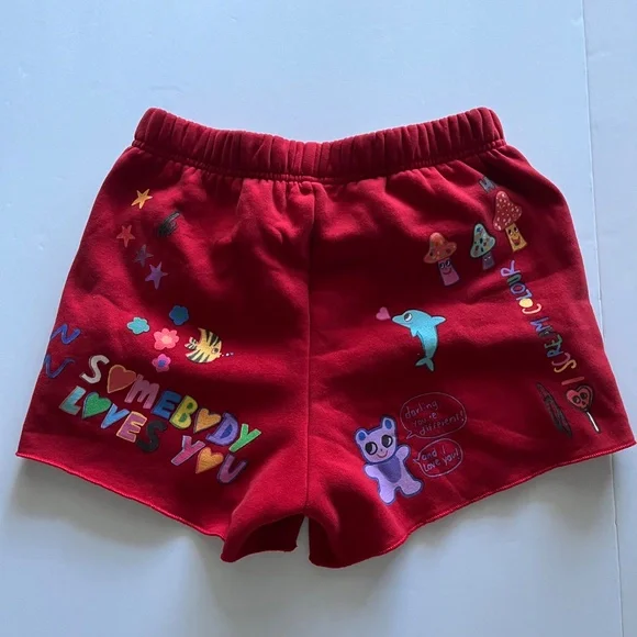 The Mayfair Group Somebody Loves You Red Sweat Drawstring Shorts Size  XS - Picture 2 of 8